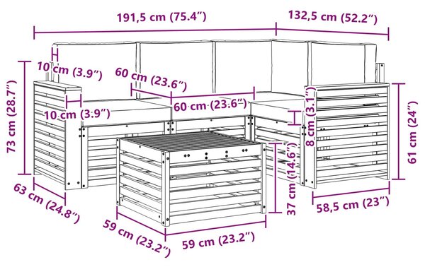 VidaXL Kültéri kanapé szett 5 pcs Fehér és Bézs 59 x 59 x 37 cm
