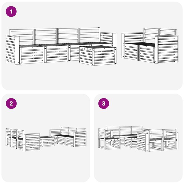VidaXL Kültéri kanapé szett 7 pcs Fehér Tömör Akácfa