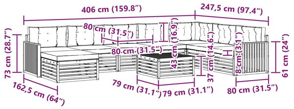 VidaXL Kültéri kanapé szett 9 db Fehér és Antracitszürke Tömör Akácfa