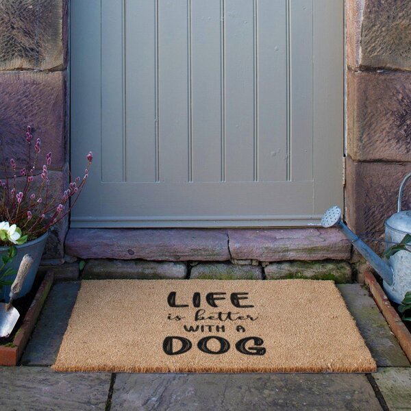 Kókuszrost lábtörlő 40x60 cm Life Is Better With a Dog – Artsy Doormats