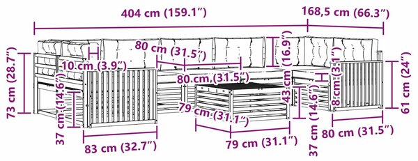 VidaXL Kültéri kanapé szett 8 db Fehér és Antracitszürke Tömör Akácfa