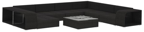VidaXL 10 részes fekete polyrattan kerti ülőgarnitúra párnákkal