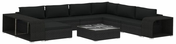 VidaXL 10 részes fekete polyrattan kerti ülőgarnitúra párnákkal