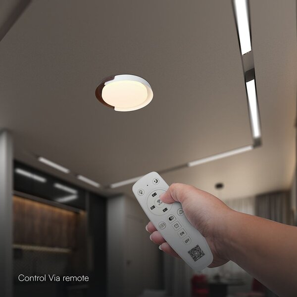 V-TAC okos dekoratív mennyezeti CCT LED lámpa, 48W, fehér és fa hatású, 500x80mm - SKU 24187