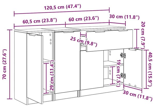 VidaXL Széf fiókkal 3 pcs Musta tammi Faanyag