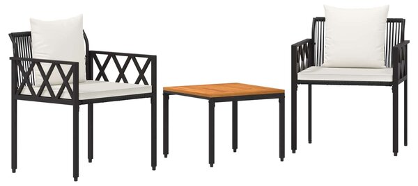 VidaXL Kültéri Bútor Szett 3 pcs Fekete és krémfehér polirattan