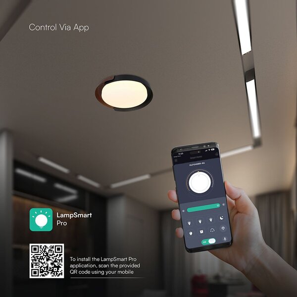 V-TAC okos dekoratív mennyezeti CCT LED lámpa, 48W, fekete és fa hatású, 500x80mm - SKU 24186