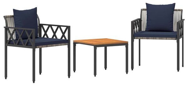 VidaXL Kültéri Bútor Szett 3 pcs Szürke és sötétkék polirattan