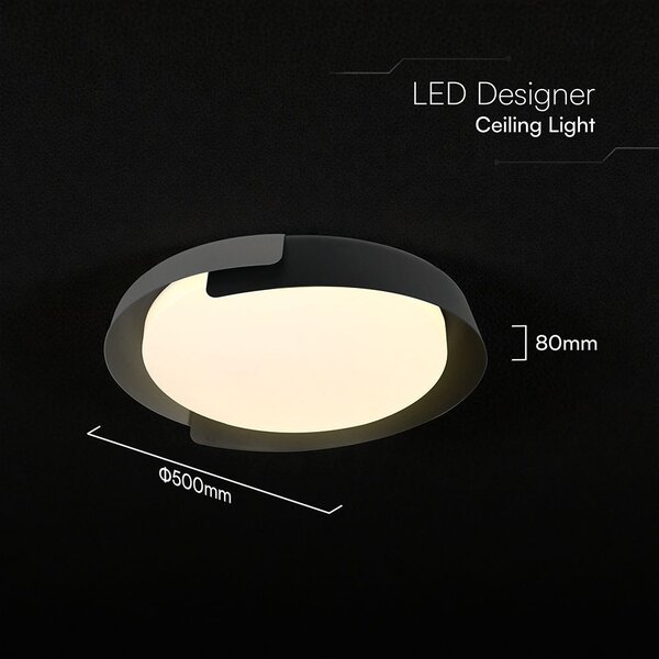 V-TAC okos dekoratív mennyezeti CCT LED lámpa, 48W, fekete és szürke szín, 500x80mm - SKU 24185