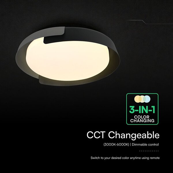 V-TAC okos dekoratív mennyezeti CCT LED lámpa, 48W, fekete és szürke szín, 500x80mm - SKU 24185