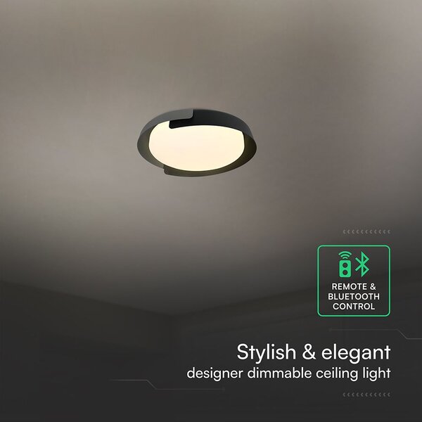 V-TAC okos dekoratív mennyezeti CCT LED lámpa, 48W, fekete és szürke szín, 500x80mm - SKU 24185