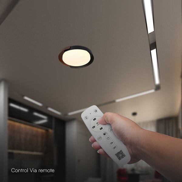 V-TAC okos dekoratív mennyezeti CCT LED lámpa, 48W, fekete és fa hatású, 500x80mm - SKU 24186