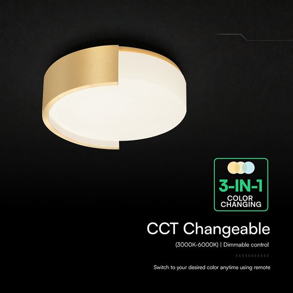 V-TAC okos dekoratív mennyezeti CCT LED lámpa, 48W, arany színű, 450x120mm - SKU 24190