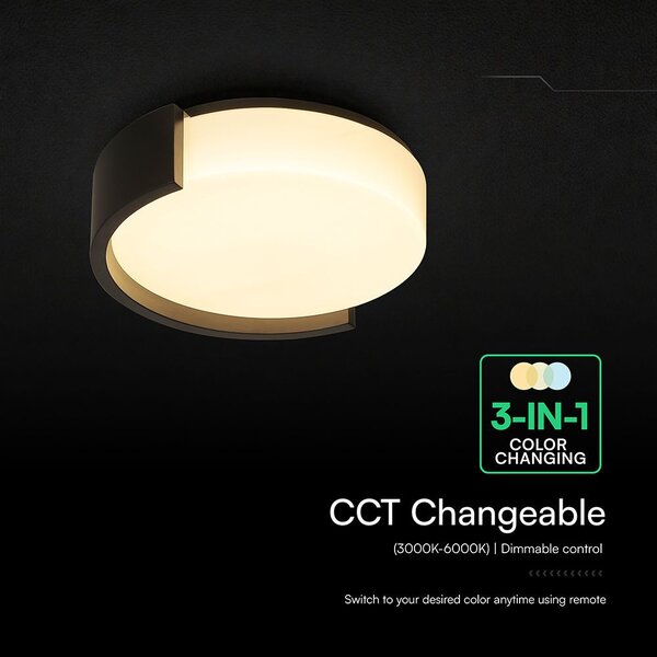 V-TAC okos dekoratív mennyezeti CCT LED lámpa, 48W, fekete színű, 450x120mm - SKU 24188