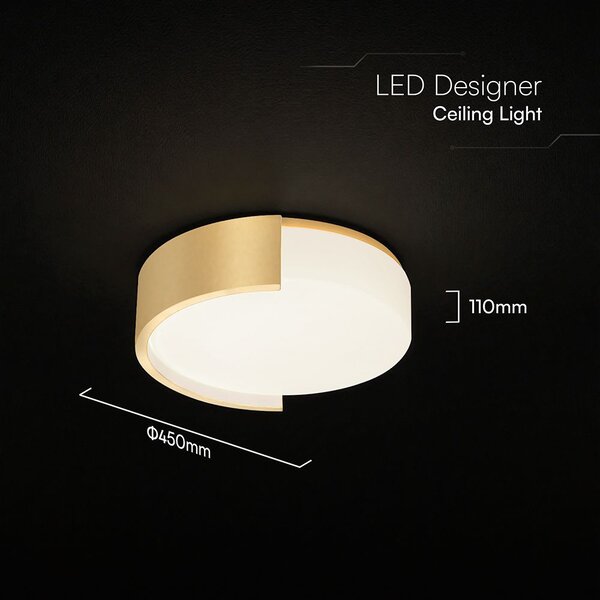 V-TAC okos dekoratív mennyezeti CCT LED lámpa, 48W, arany színű, 450x120mm - SKU 24190