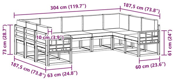 VidaXL Kültéri kanapé szett párnával 9 pcs Fehér és Antracitszürke