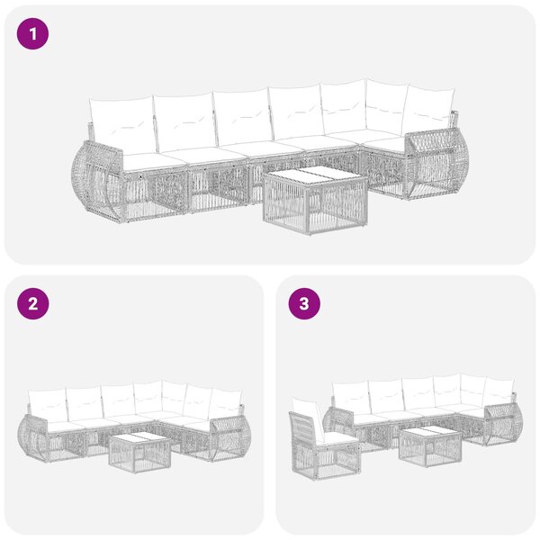 VidaXL Kerti Kanapé Szett 7 pcs Szürke és sötétszürke polirattan
