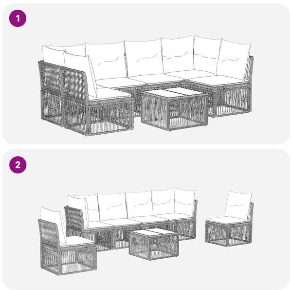 VidaXL Kerti Kanapé Szett 7 pcs Bézs polirattan