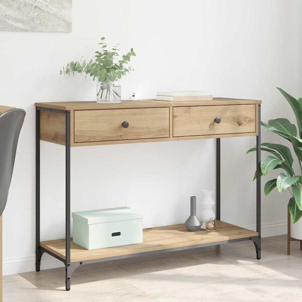 VidaXL Konzolasztal fiókkal Artisan tölgy 100 x 34,5 x 75 cm Faanyag