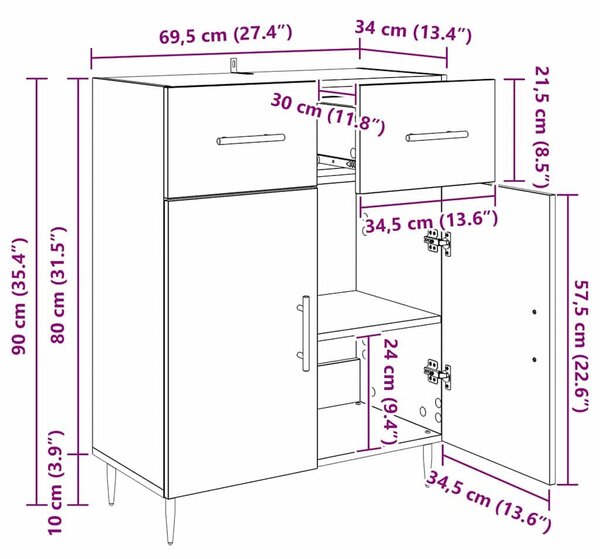 VidaXL Széf Fekete tölgy 69,5 x 34 x 90 cm Szerelt Fa