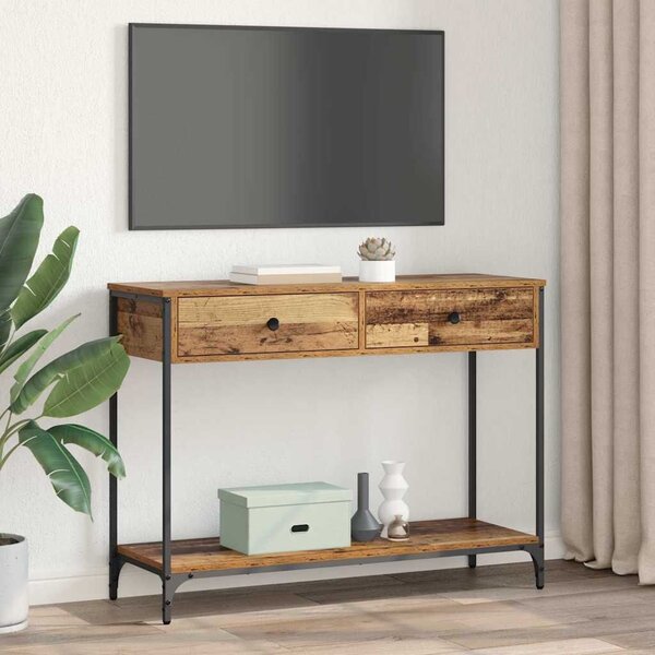 VidaXL Konzolasztal fiókkal Öreg fa 100 x 34,5 x 75 cm Faanyag