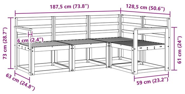 VidaXL Kültéri kanapé szett 4 pcs Természetes Tömör Akácfa