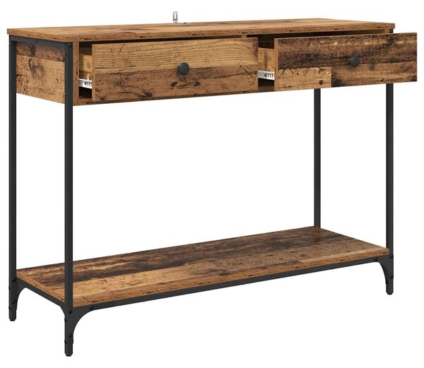 VidaXL Konzolasztal fiókkal Öreg fa 100 x 34,5 x 75 cm Faanyag