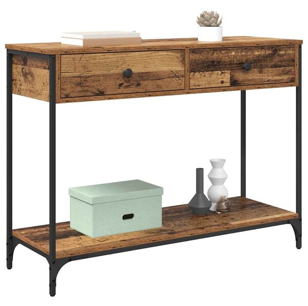 VidaXL Konzolasztal fiókkal Öreg fa 100 x 34,5 x 75 cm Faanyag