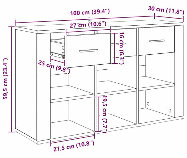 VidaXL Széf fiókkal Öreg fa 100 x 30 x 59,5 cm Faanyag