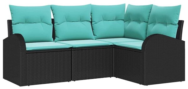 VidaXL Kerti Kanapé Szett párnával 4 pcs Fekete és Türkiz polirattan