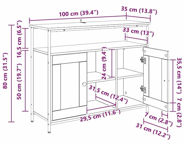 VidaXL Széf Artisan tölgy 100 x 35 x 80 cm Szerelt Fa