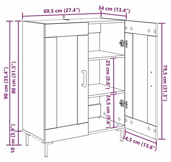 VidaXL Széf Artisan tölgy 69,5 x 34 x 90 cm Műszaki fa és vas