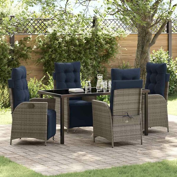 VidaXL Kert étkező szett párnával 5 pcs Szürke és fekete Rattan