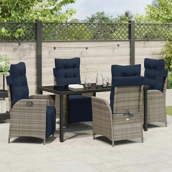 VidaXL Kert étkező szett párnával 5 pcs Szürke és fekete Rattan