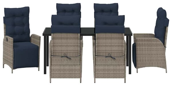 VidaXL Kert étkező szett párnával 7 pcs Szürke és fekete Rattan