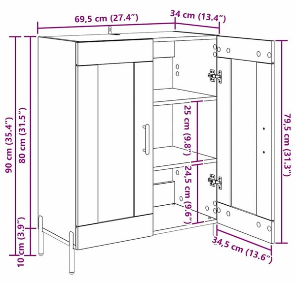 VidaXL Széf Artisan tölgy 69,5 x 34 x 90 cm Műszaki fa és vas