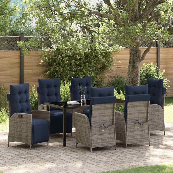 VidaXL Kert étkező szett párnával 7 pcs Szürke és fekete Rattan