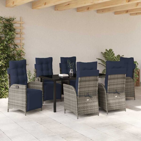 VidaXL Kert étkező szett párnával 7 pcs Szürke és fekete Rattan