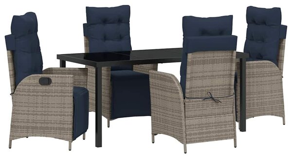 VidaXL Kert étkező szett párnával 5 pcs Szürke és fekete Rattan