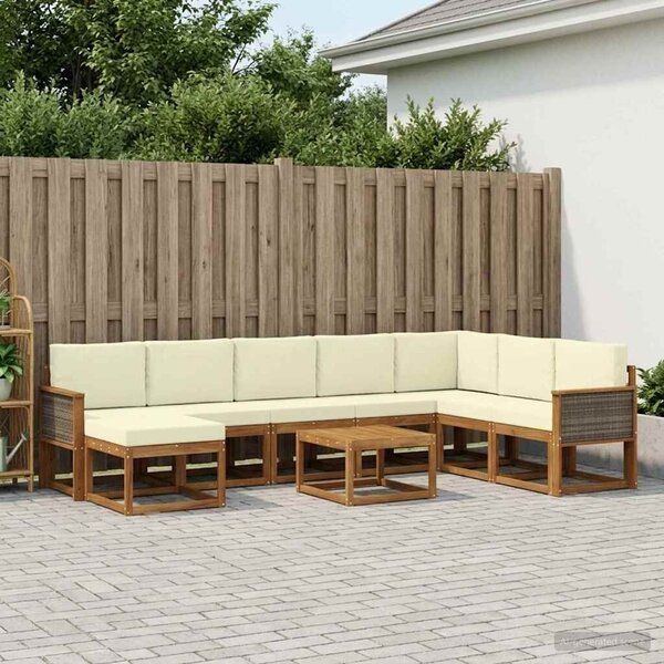 VidaXL Kültéri kanapé szett párnával 9 pcs Természetes és krémszínű