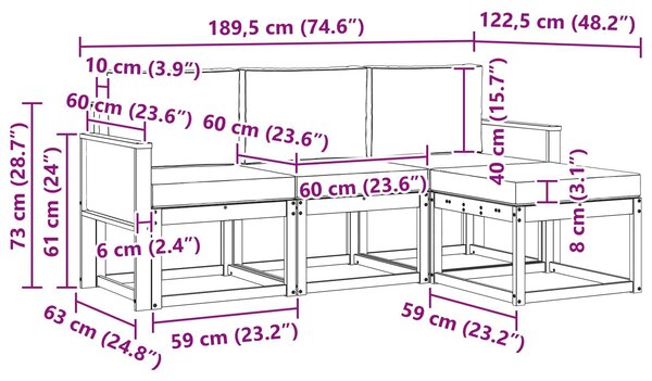 VidaXL Kültéri kanapé szett párnával 4 pcs Természetes és krémszínű