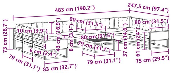 VidaXL Kültéri kanapé szett párnával 11 pcs Természetes és bézs