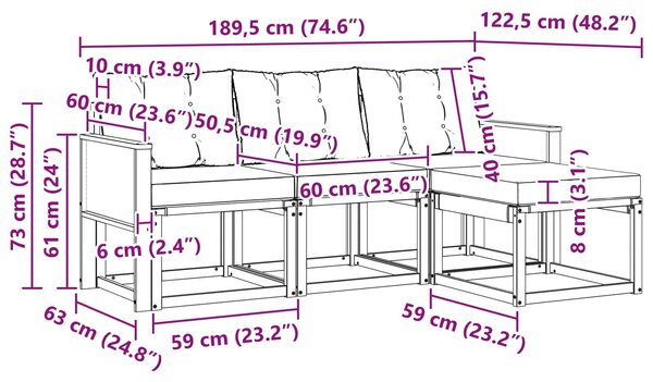 VidaXL Kültéri kanapé szett 4 pcs Természetes és Világosszürke