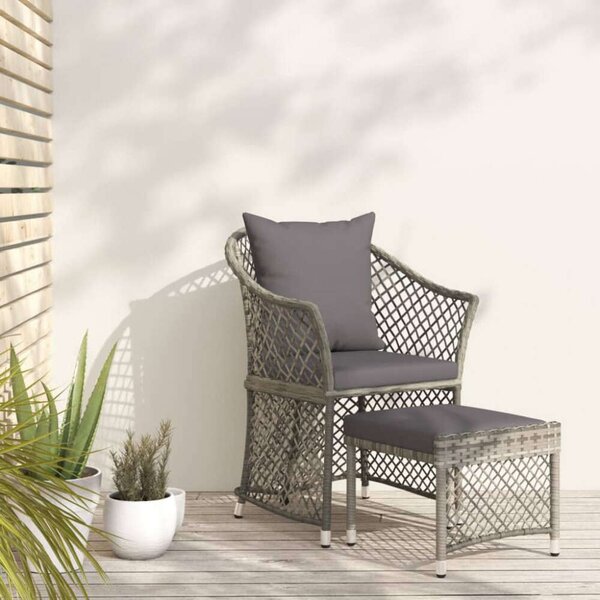 VidaXL Polyrattan Kerti Fotel Lábtartóval - Szürke