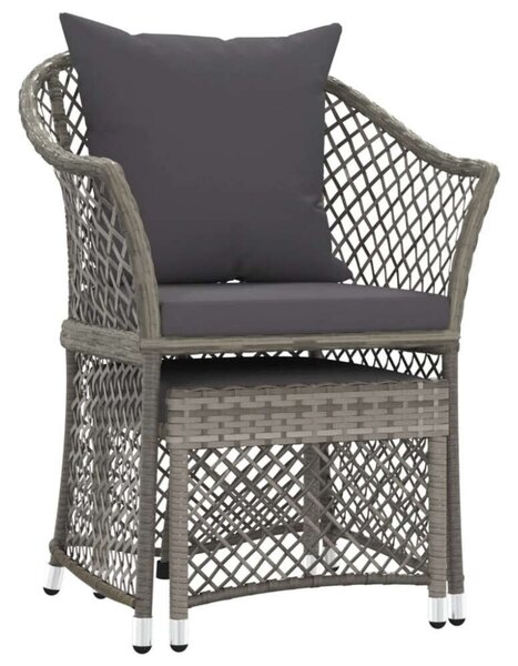 VidaXL Polyrattan Kerti Fotel Lábtartóval - Szürke