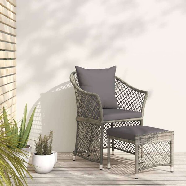 VidaXL Polyrattan Kerti Fotel Lábtartóval - Szürke