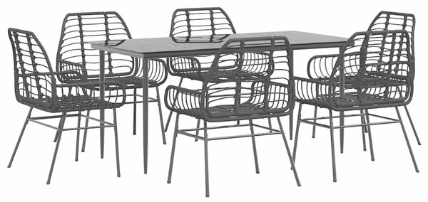 7 részes fekete polyrattan üveg kerti étkezőgarnitúra