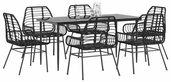 7 részes fekete polyrattan üveg kerti étkezőgarnitúra