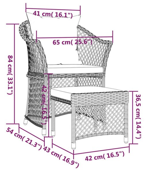VidaXL Polyrattan Kerti Fotel Lábtartóval - Szürke