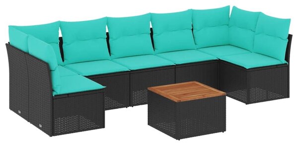 VidaXL 8 részes fekete polyrattan kerti ülőgarnitúra párnával